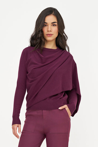 Women's Fine Knit Sweater/Scarf Combo, with a Crew-Neckline, Long Sleeves & an Attached Scarf Detail