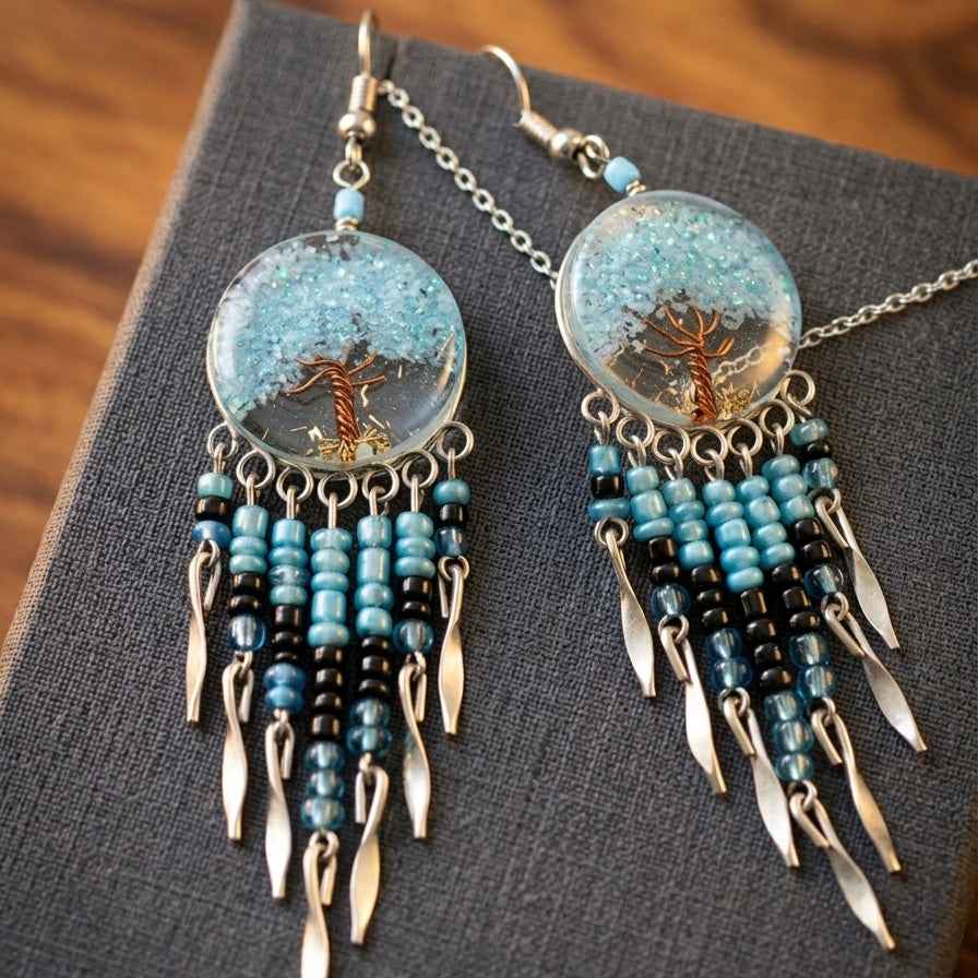OLDTRIBES™ Tree of life Crushed Chip celest colour Earring