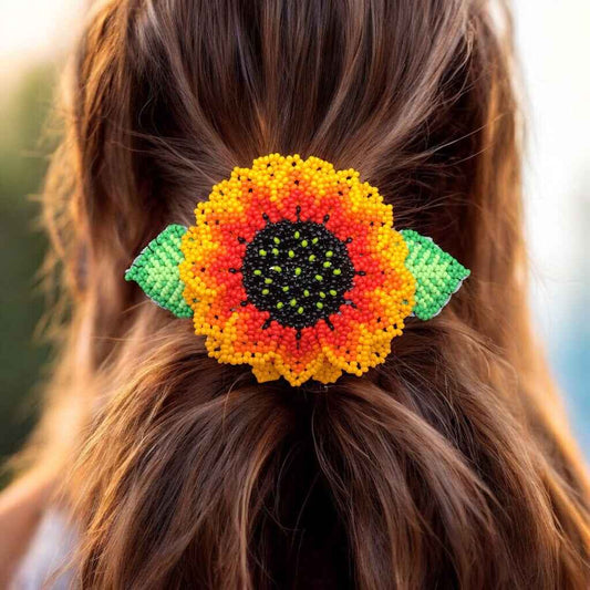 Handmade Beaded Sunflower Hair Clip-Bright Red