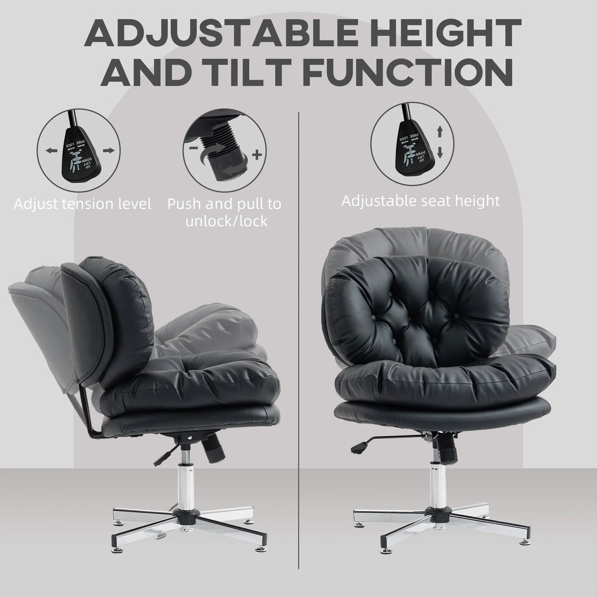 Black Armless Office Chair – Wide Padded Computer Desk Chair with Adjustable Height (United States & Canada Delivery Only)