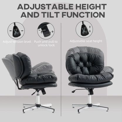 Black Armless Office Chair – Wide Padded Computer Desk Chair with Adjustable Height (United States & Canada Delivery Only)