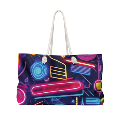 Neon Shapes Pattern Weekender Bag | Retro Abstract Nightclub Print | Mom Gift