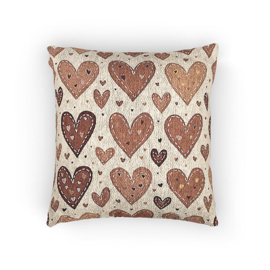 Neutral Heart Pattern Woven Pillow | Boho Heart Throw Pillow