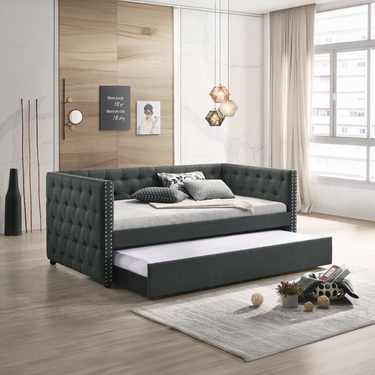 Joy Tufted Daybed w/Trundle - Grey