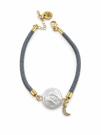 Keshi Pearl & Moon Cord Bracelet