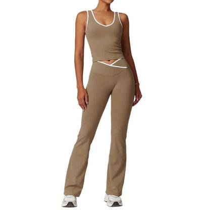 Women’s Contrast-Color V-Neck Sports Vest – Sexy Tight-Fit Workout Set