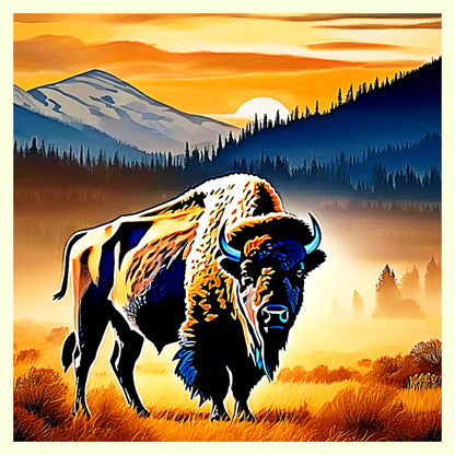Vibrant Bison Sunset Digital Art
