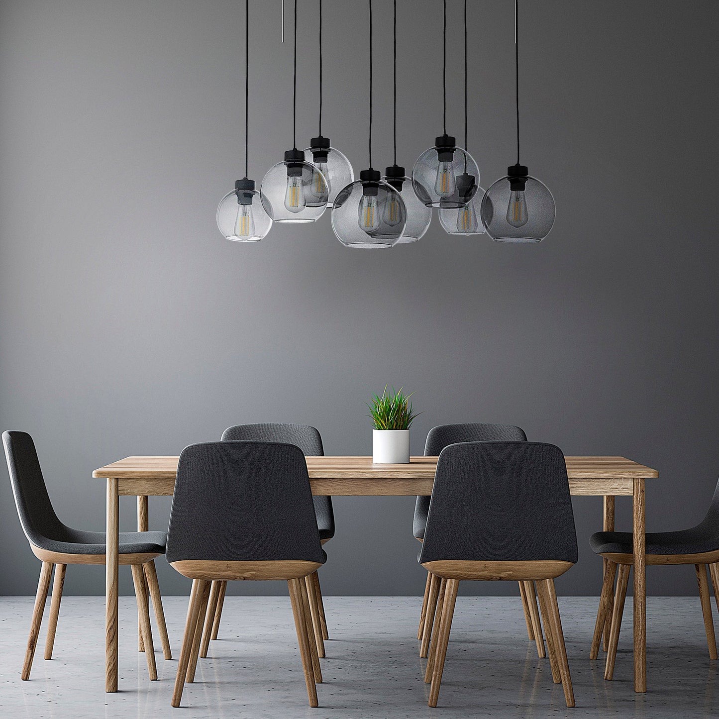 CUBUS Graphite Glass Scandinavian Pendant Light Fixture for Kitchen Island, Dining Room & Living Room (8-Light) - AURABAGS SHOP
