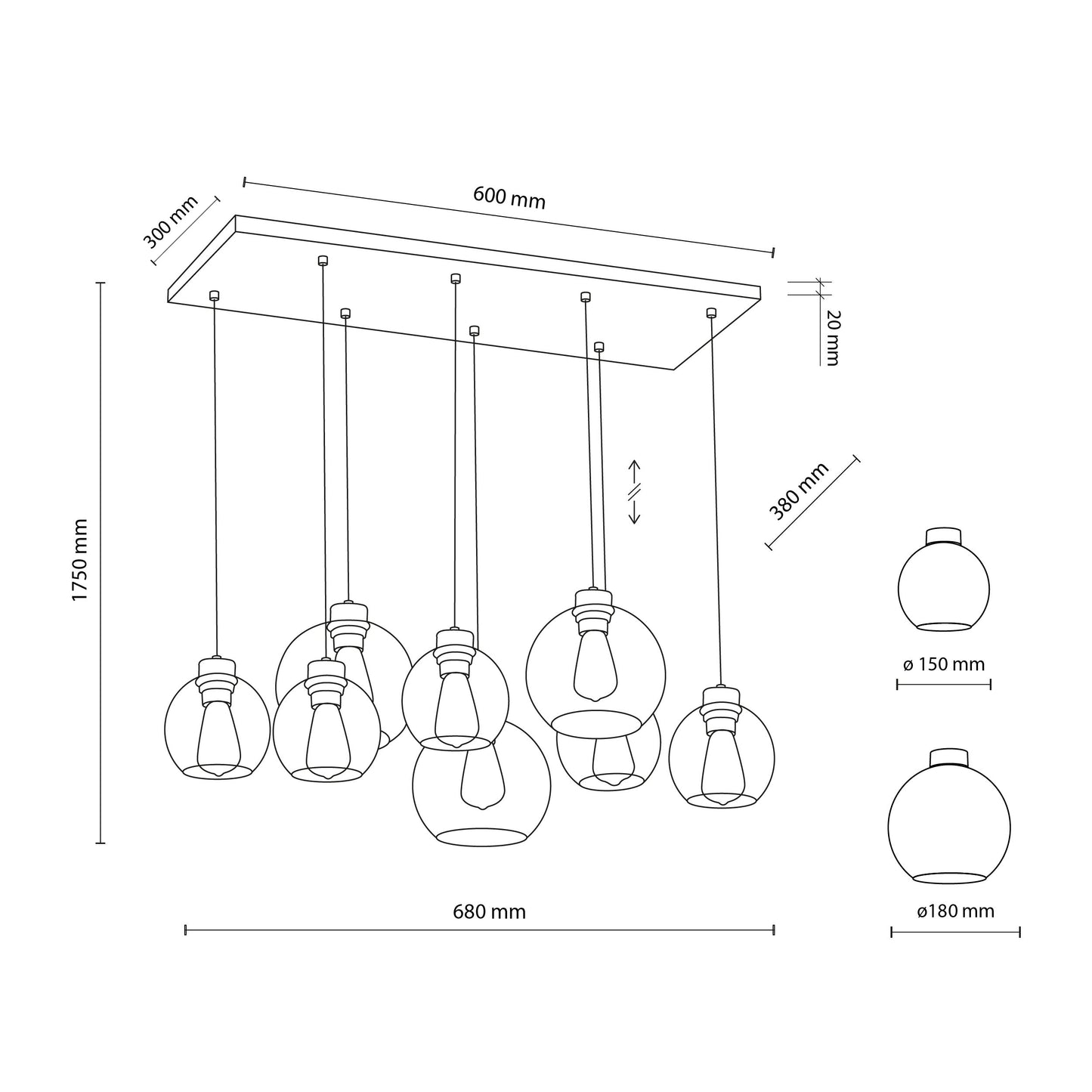 CUBUS Graphite Glass Scandinavian Pendant Light Fixture for Kitchen Island, Dining Room & Living Room (8-Light) - AURABAGS SHOP