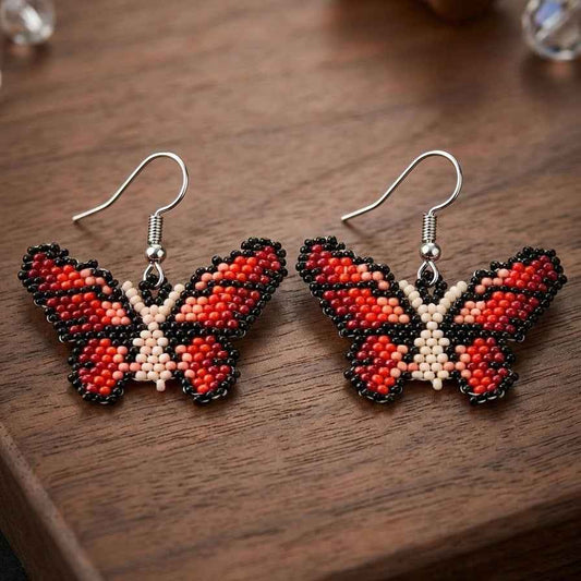 Black / beige Butterfly Beaded Earrings