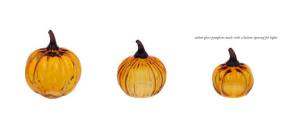 Boston International Hand Blown Glass Pumpkin Tabletop Mantel Shelf Fall Autumn Thanksgiving Halloween Decorations for Home, Large, Amber Orange