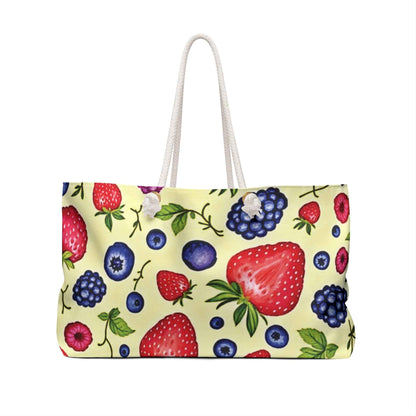 Strawberry Blueberry Print Weekender Bag | Fruit Pattern Tote | Large Tote Bag