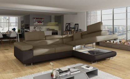 Anton Two-Tone Storage Sleeper Sectional Sofa - Beige/Dark Brown
