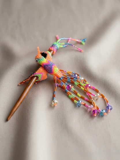 Orange Hummingbird Beaded Hair Stick