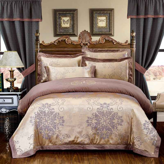 4-Piece Cotton Jacquard Bedding Set – Embroidered Floral Wedding Duvet Cover & Sheet Set