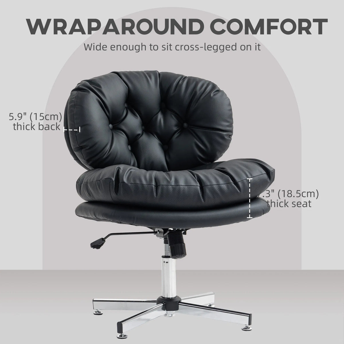 Black Armless Office Chair – Wide Padded Computer Desk Chair with Adjustable Height (United States & Canada Delivery Only)
