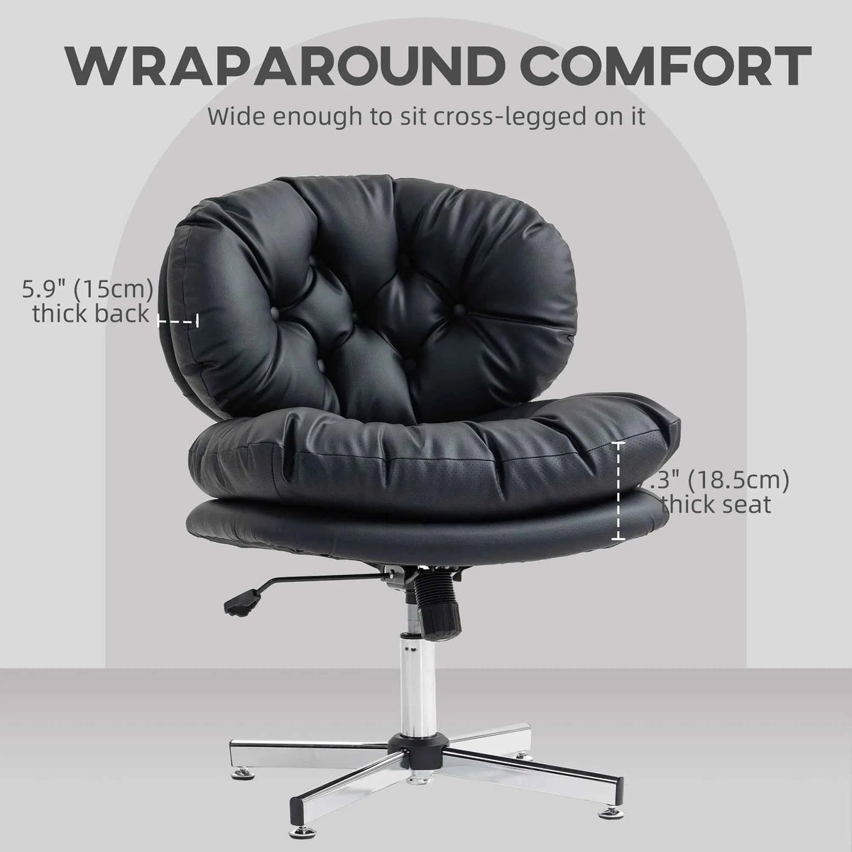 Black Armless Office Chair – Wide Padded Computer Desk Chair with Adjustable Height (United States & Canada Delivery Only)