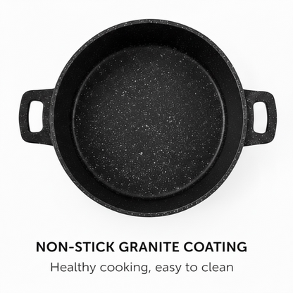Die-Cast Granite Non-Stick Casserole Pot with Glass Lid — 26cm | 5.4L