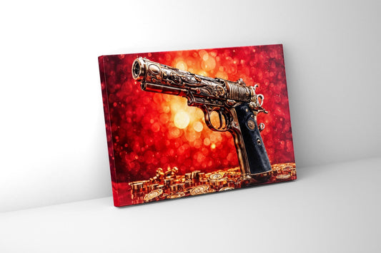 Wall Art-Gun & money -Canvas Printed-Pop art