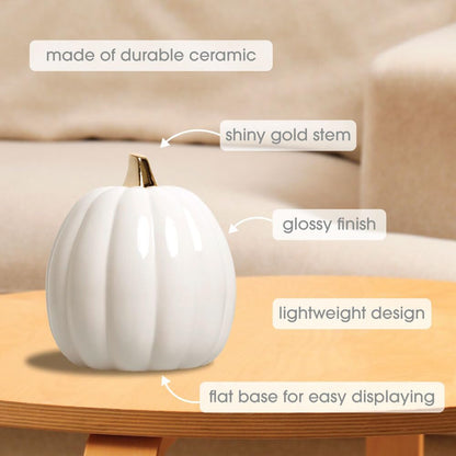 Pearhead White Ceramic Pumpkin, Home Fall Décor, Modern Holiday Home Decor, Trendy Halloween Decorations, White, Small