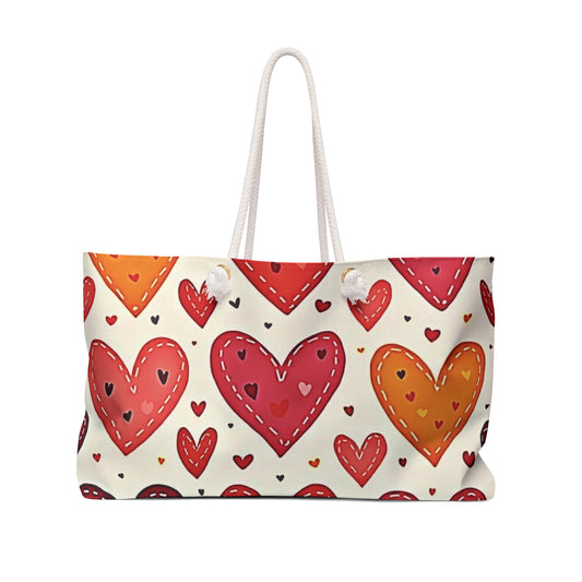Hand-Drawn Hearts Weekender Bag | Valentine Pattern Tote