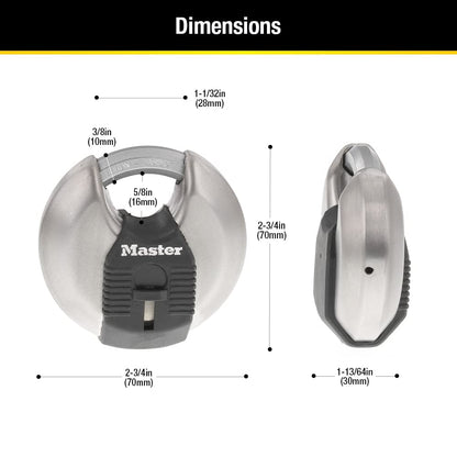 MASTERLOCK 70mm Disc Padlock, 2-3/4", Silver M40XKADCCSEN 🍁 All In One Marketplace Canada