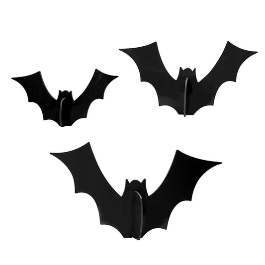 Kailo Chic Halloween Bat Décor, Black Acrylic, Set of 3 (ADB-25546)