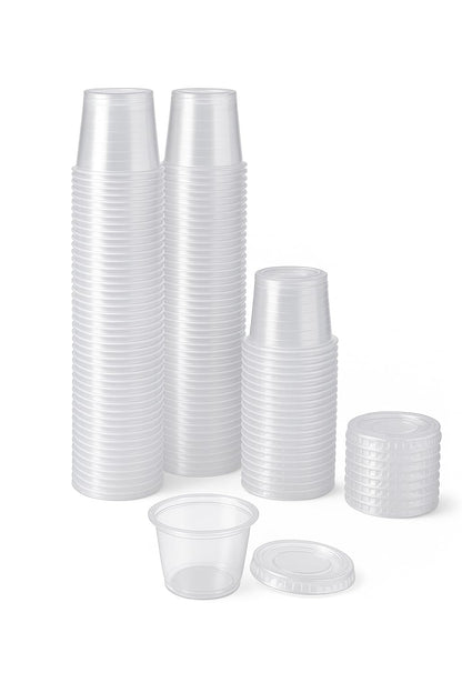 1 oz Portion Cups with Lids, 200 Sets Disposable Souffle Cups, Leak-Proof Jello Shot Cups, Clear Condiment Containers for Sauce, Dressing & Food Storage, Freezer Safe 🍁 All In One Marketplace Canada