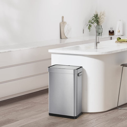 EKO Deluxe Mirage-T 50 Liter / 13.2 Gallon Touchless Rectangular Motion Sensor Trash Can, Matte Stainless Steel Finish 🍁 All In One Marketplace Canada