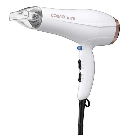 Conair Double Ceramic 1875W Hair Dryer, 3 Heat/ 2 Speed Blow Dryer, Powerful and Fast Drying, Includes Concentrator, Cool Shot Button, Removable Filter, White, Travel hair dryer 🍁 All In One Marketplace Canada