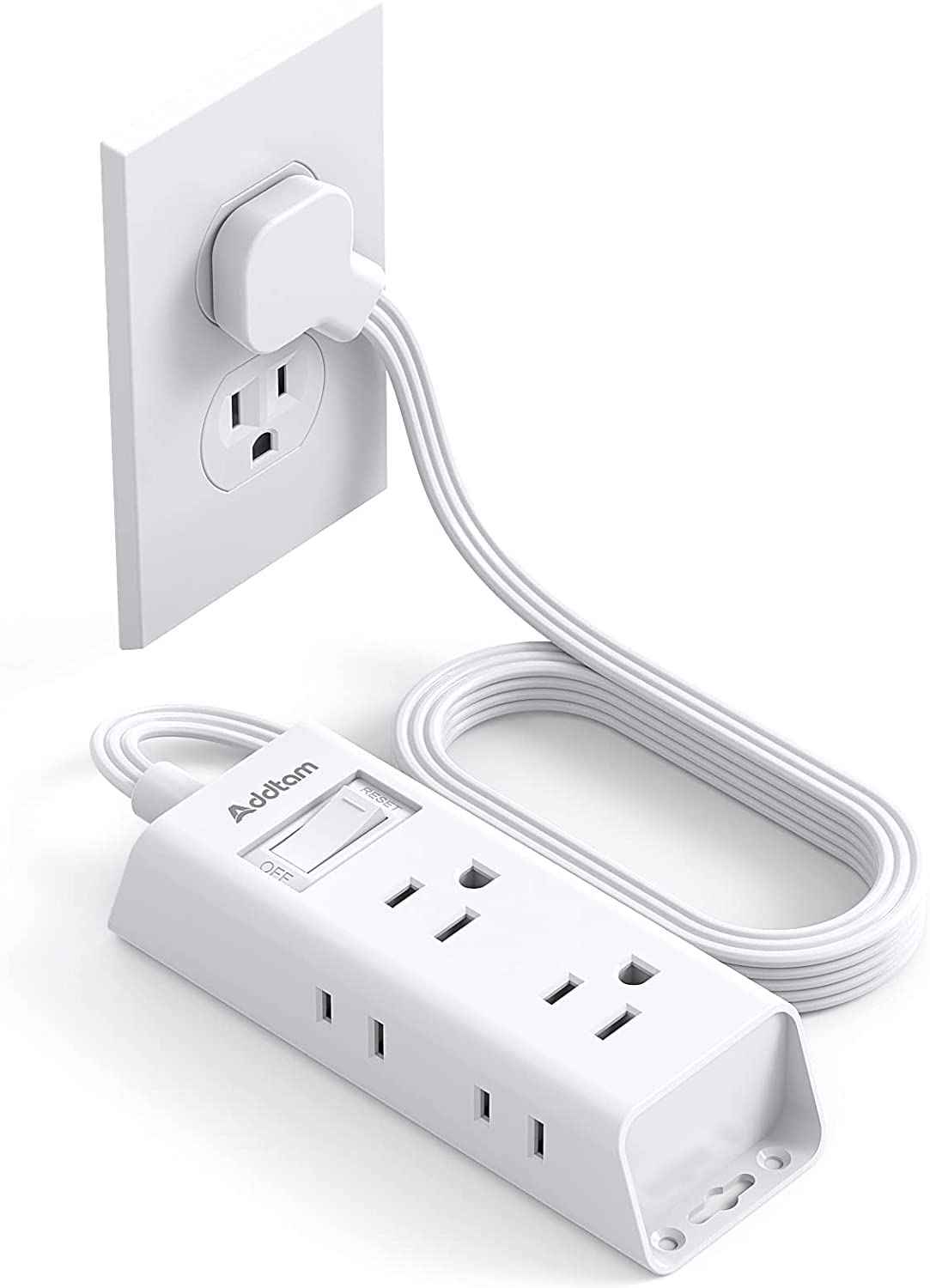 Travel Essentials - Flat Plug Power Bar, Addtam 5 ft Ultra Flat Extension Cord with 6 Outlets Extender, Multi Plug Outlet with No Surge Protector for Cruise Ship, Dorm Room, Home and Office Essentials 🍁 All In One Marketplace Canada