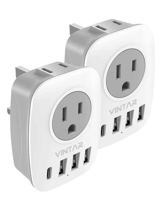 2 Pack UK Ireland Travel Plug Adapter, VINTAR Canada to UK Plug Adapter with 1 USB C, 2 American Outlets and 3 USB Ports, 6 in 1 International Power Adapter for England Singapore Hongkong（Type G） 🍁 All In One Marketplace Canada