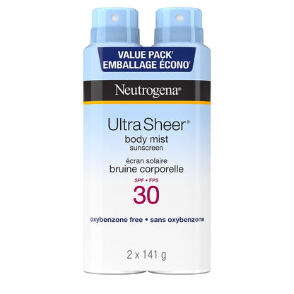 Neutrogena ultra Sheer Body Mist Sunscreen Spray Spf 30 Duo Pack With Uva/uvb Broad Spectrum Sun Protection, lightweight, Water-resistant, Oil-Free, non-comedogenic & Oxybenzone-Free, 2 X, 141 Grams 🍁 All In One Marketplace Canada