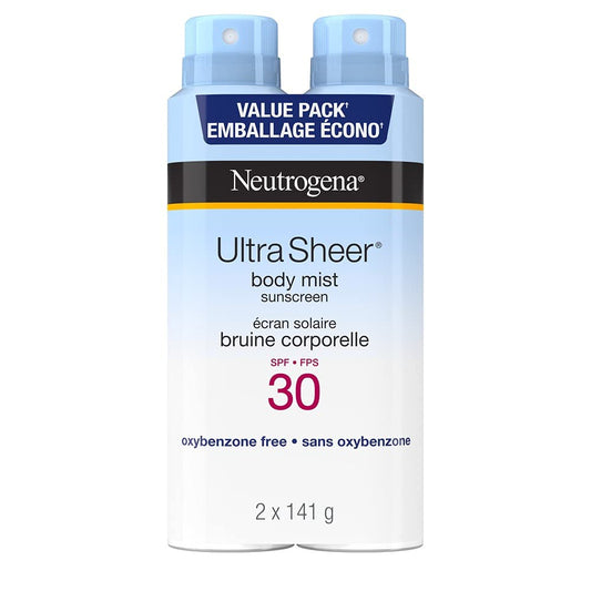 Neutrogena ultra Sheer Body Mist Sunscreen Spray Spf 30 Duo Pack With Uva/uvb Broad Spectrum Sun Protection, lightweight, Water-resistant, Oil-Free, non-comedogenic & Oxybenzone-Free, 2 X, 141 Grams 🍁 All In One Marketplace Canada