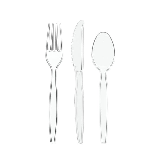 Gusto [360 Combo Pack] Heavy Duty Clear Silverware, Heavyweight Utensils - 180 Forks, 120 Spoons and 60 Knives Cutlery, Reusable, Perfect for Wedding, Parties and Events - Formerly Comfy Package 🍁 All In One Marketplace Canada