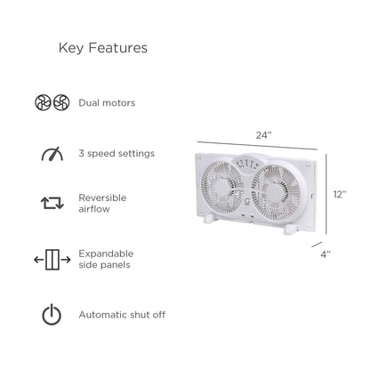 Genesis Twin Fan High Velocity Reversible AirFlow Fan, LED Indicator Lights Adjustable Thermostat & Max Cool Technology, ETL Certified, White (A1WINDOWFAN) 🍁 All In One Marketplace Canada