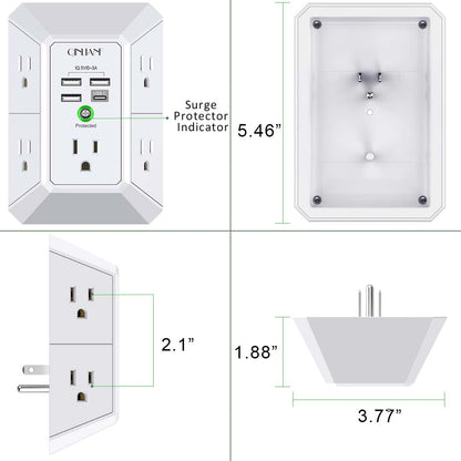 Wall Charger, Surge Protector, QINLIANF 5 Outlet Extender with 4 USB Charging Ports (4.8A Total) 3-Sided 1680J Power Strip Multi Plug Adapter Spaced for Home Travel Office (3U1C) 🍁 All In One Marketplace Canada