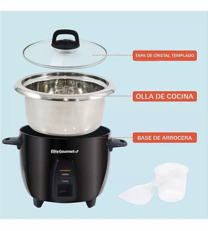 Elite Gourmet Maxi-Matic Electric Rice Cooker with Stainless Steel Inner Pot Makes Soups, Stews, Porridge's, Grains and Cereals, 10 cups cooked (5 Cups uncooked), Black, ERC-2010B 🍁 All In One Marketplace Canada