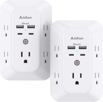 2 Pack USB Wall Charger Surge Protector, Multi Plug Outlet with 5 Outlet Extender and 4 USB Charging Ports (2 USB C Outlet) 3 Sided 1800J Power Bar for Home Travel Office 🍁 All In One Marketplace Canada