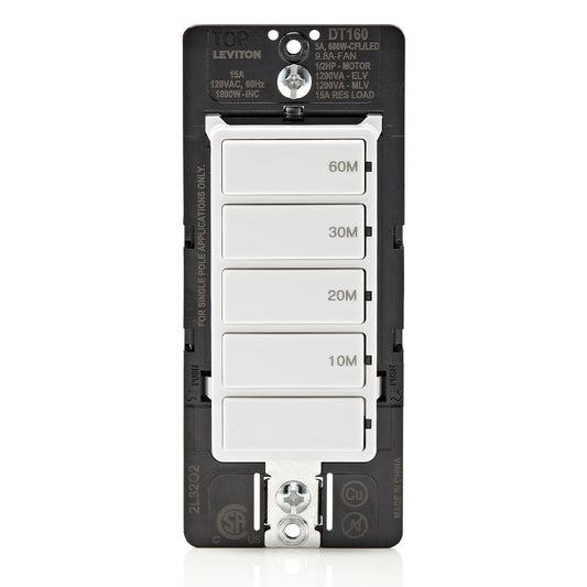 Leviton Countdown Timer Switch, 10-20-30-60 min, No Neutral Required, Single Pole, 15 Amp, DT160-1LW, White 🍁 All In One Marketplace Canada