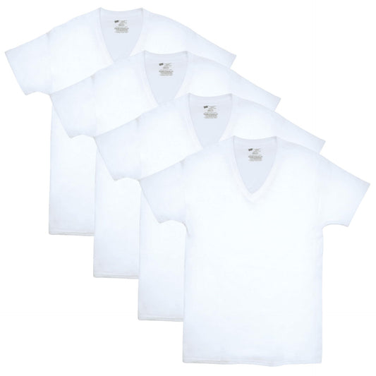 Hanes Men's ComfortSoft 4 Pack FreshIQ Cotton V-Neck T-Shirt, White, Large 🍁 All In One Marketplace Canada