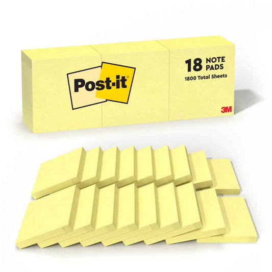 Post-it Notes, 3x3 in, 18 Pads, Canary Yellow, Clean Removal, Recyclable 🍁 All In One Marketplace Canada