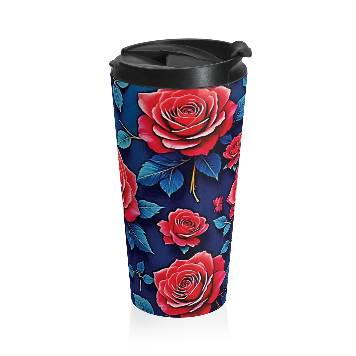 Red Rose Floral Pattern Stainless Steel Travel Mug - AURABAGS SHOP