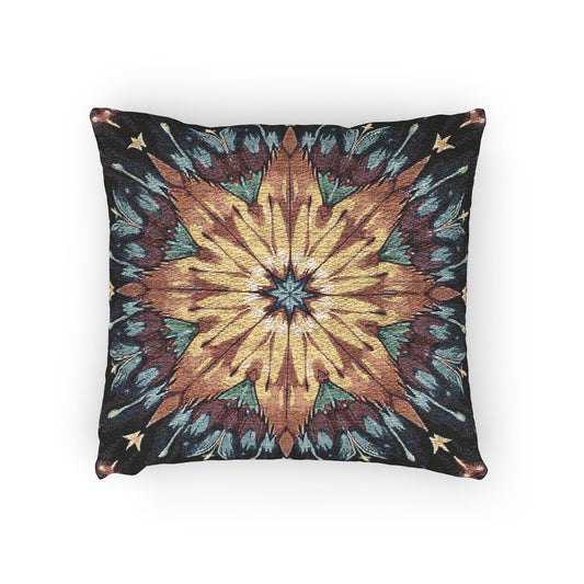 Geometric Starburst Mandala Woven Pillow | Boho Home Decor, Kilim Style