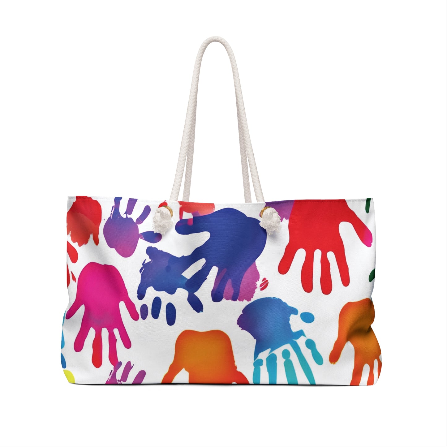 Colorful Handprint Pattern Weekender Bag | Rainbow Palm Print Tote | Busy Moms Carryon