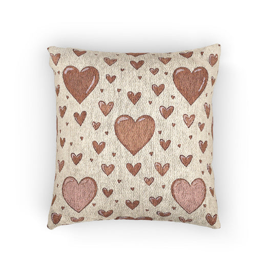 Pink Heart Pattern Woven Pillow | Boho Valentine Home Decor