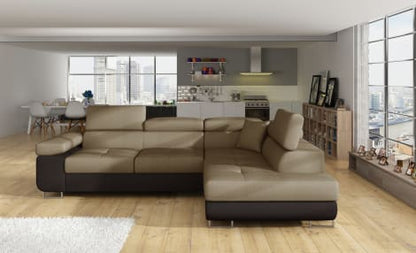 Anton Two-Tone Storage Sleeper Sectional Sofa - Beige/Dark Brown