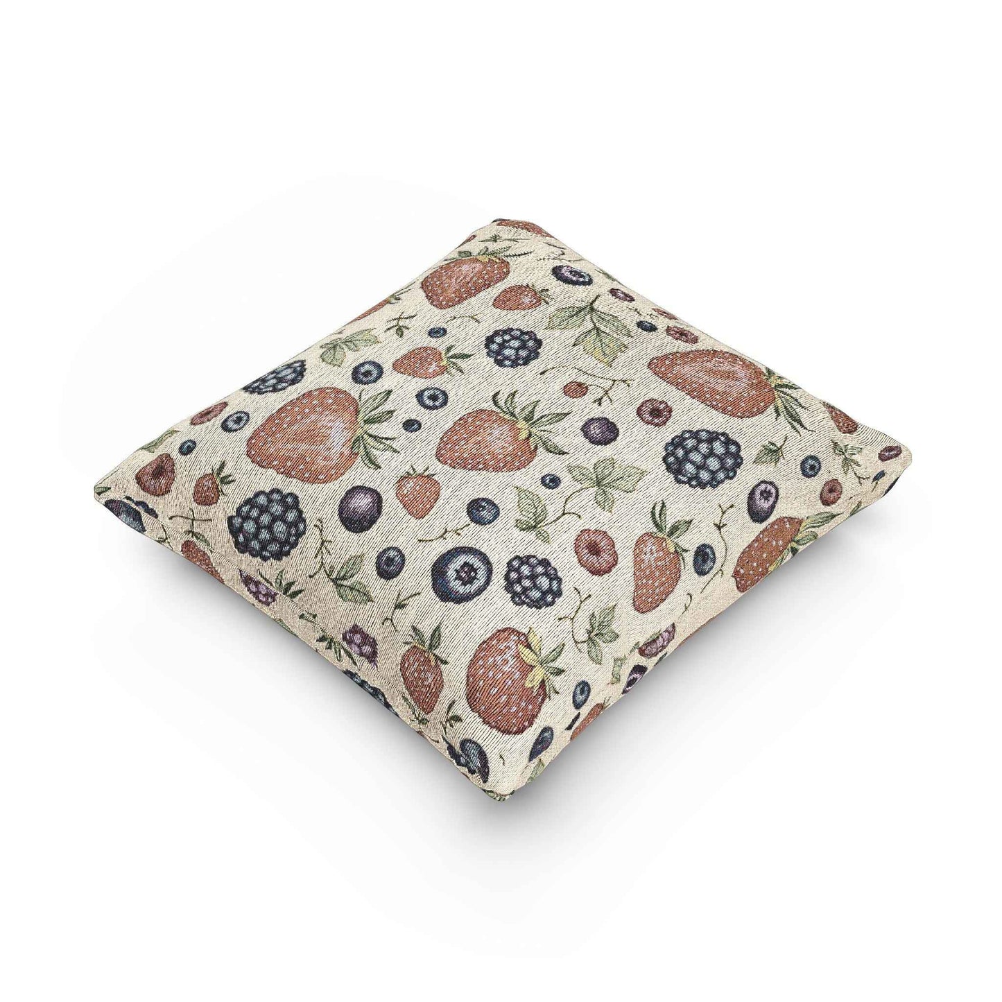Strawberry Blueberry Pattern Woven Pillow | Fruit Botanical Throw Pillow