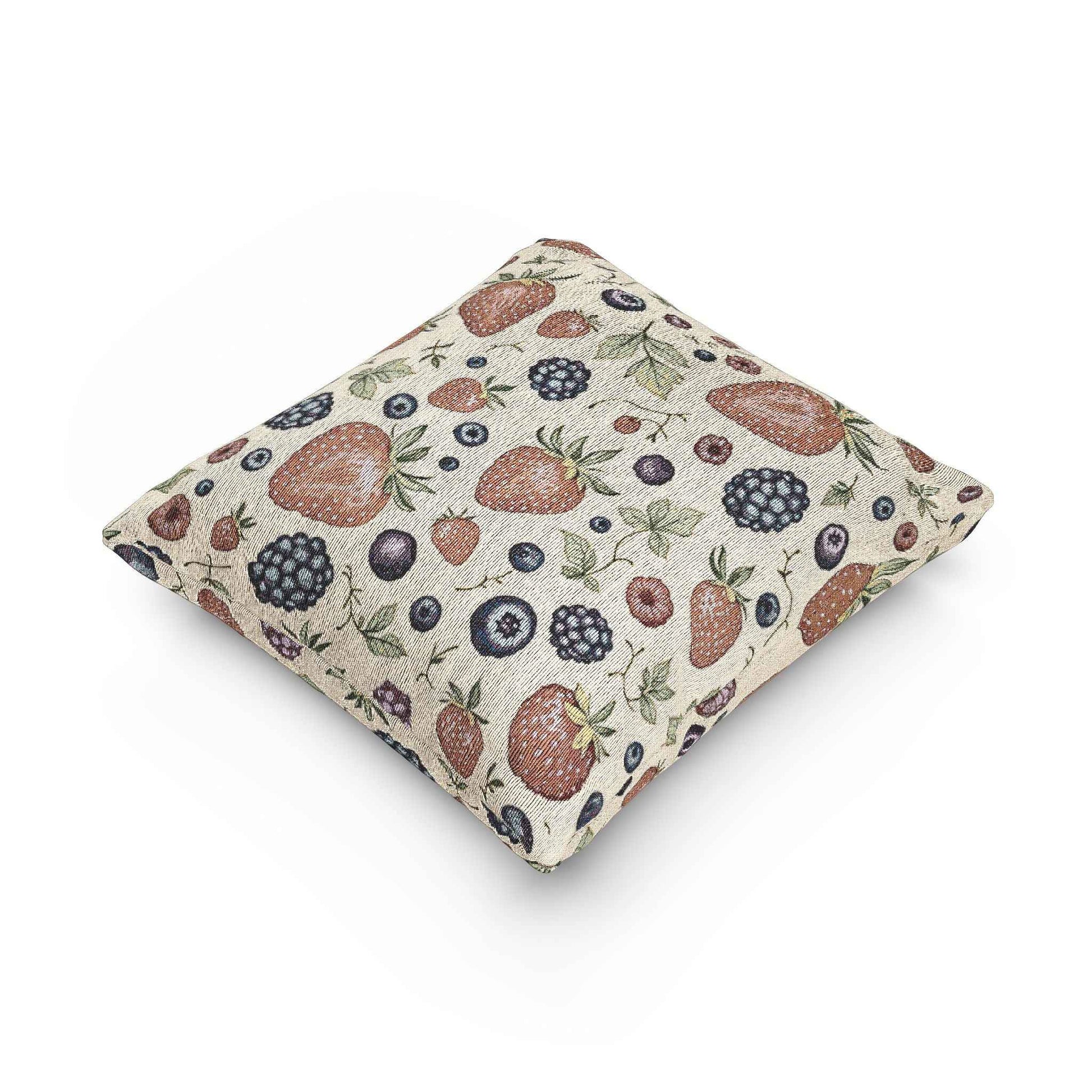 Strawberry Blueberry Pattern Woven Pillow | Fruit Botanical Throw Pillow