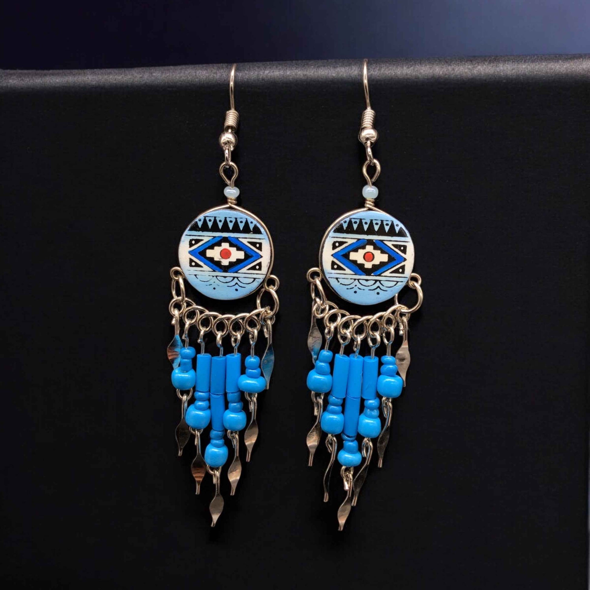 Blue Southwestern Round Shaped Dangle Earrings